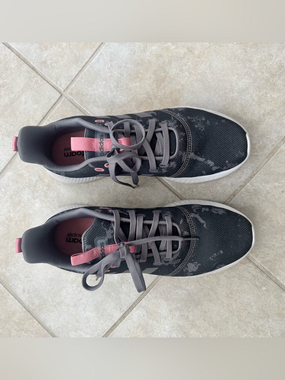 Adidas Cloudfoam Pure Women 11 Grey Pink Running Shoes Outdoors Sneakers H02772